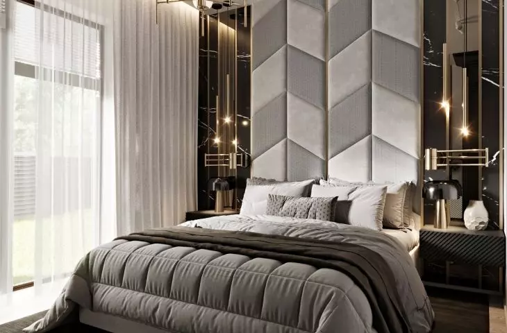 The bedroom was decorated in the modern classic style