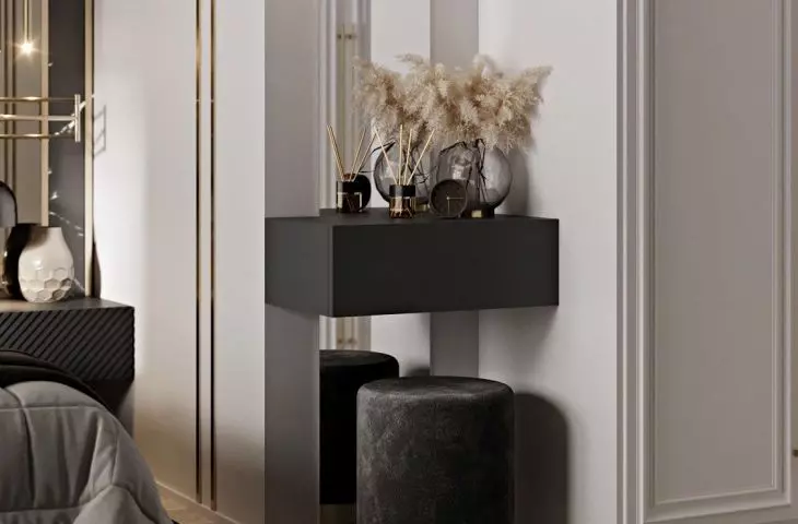 Gold accessories add elegance to the interior
