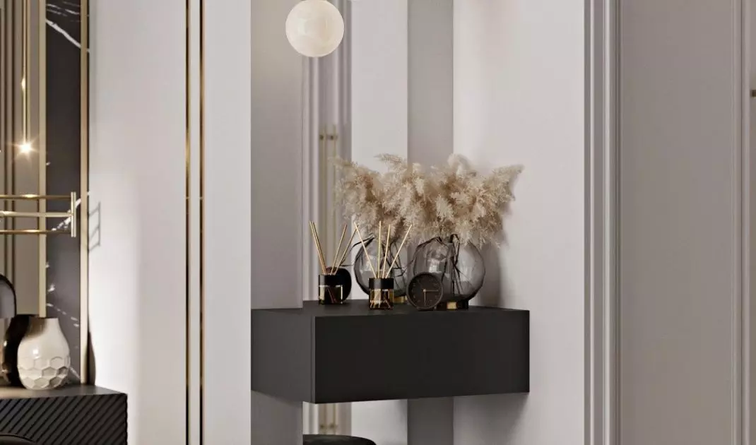 Gold accessories add elegance to the interior