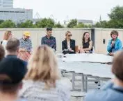 On the terrace, the designer created an installation, a table and seats in the shape of clouds