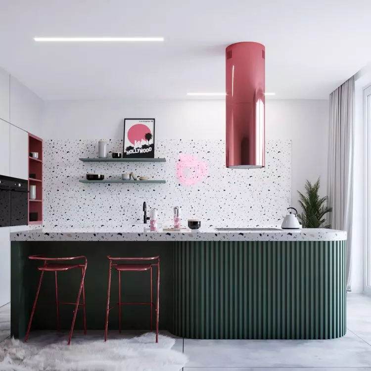 In an open kitchen, island hoods, wall and ceiling hoods and downdraft hoods will work well.