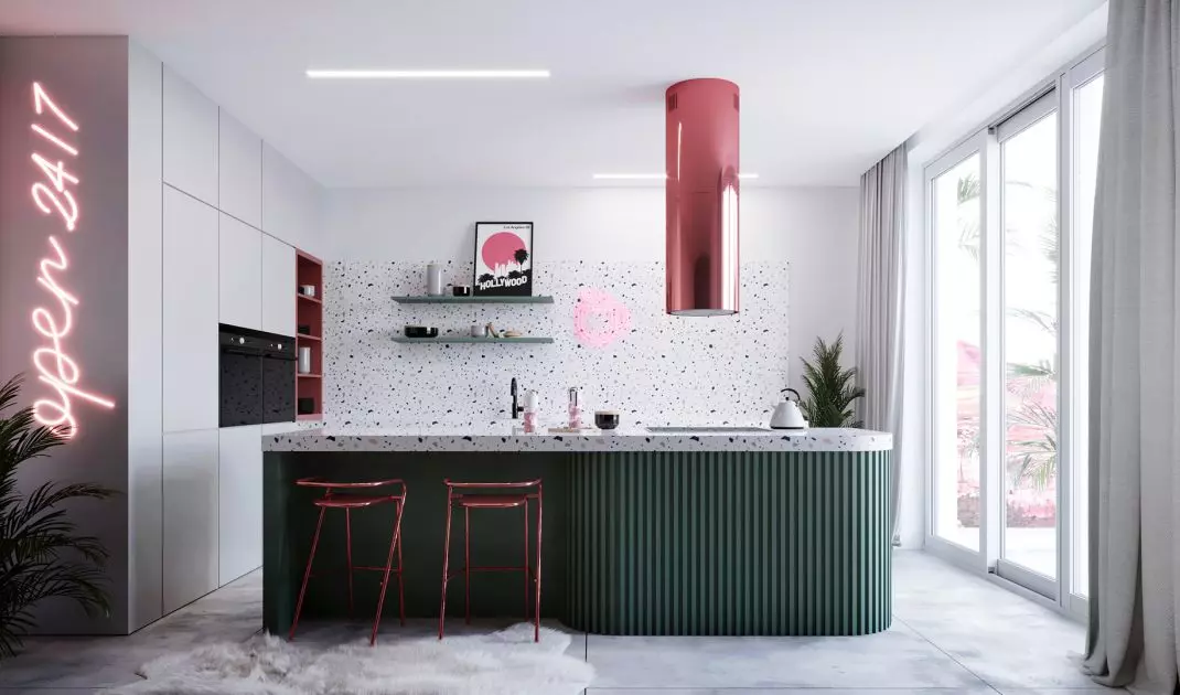 In an open kitchen, island hoods, wall and ceiling hoods and downdraft hoods will work well.