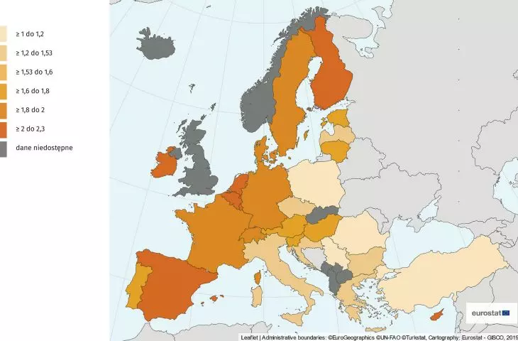 statystyka Eurostat — ilość pokoi na osobę w Europie