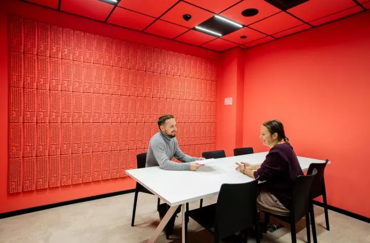 wall decorated with keyboards