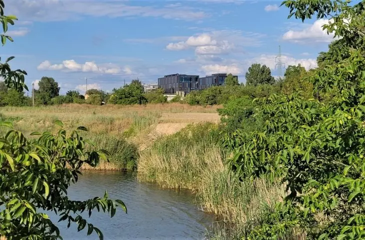biurowce Castor i Pollux, ul. Kopanina, Poznań, widok od południa znad glinianek dawnej cegielni