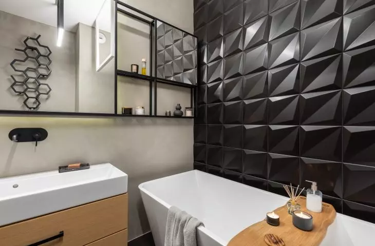 The bathroom was decorated in an industrial style