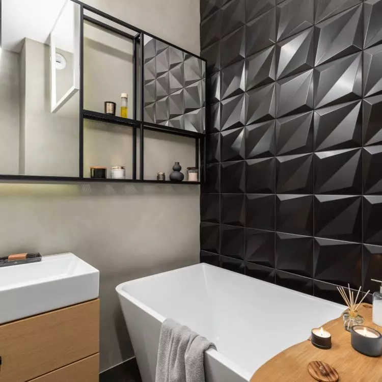 The bathroom was decorated in an industrial style