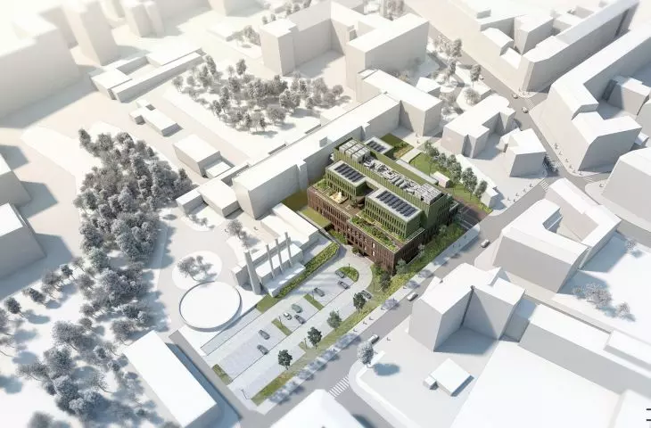 The new building of the Dega hospital in Poznan, competition visualization (before design modifications)