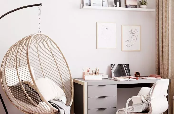 In the room there is an armchair-swing