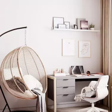 In the room there is an armchair-swing