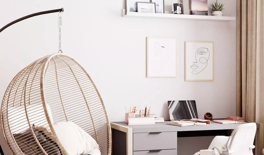 In the room there is an armchair-swing