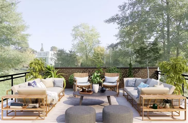 There is no shortage of rattan and other natural materials in boho-style arrangements.
