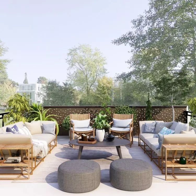 There is no shortage of rattan and other natural materials in boho-style arrangements.
