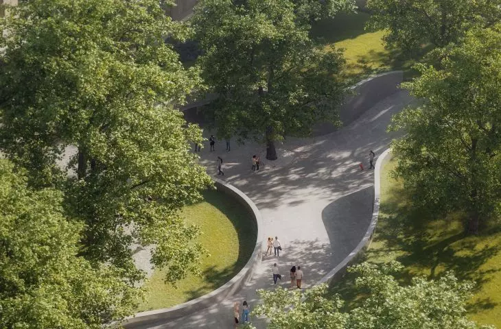 WXCA architects proposed a new entrance area with associated functions on level -1