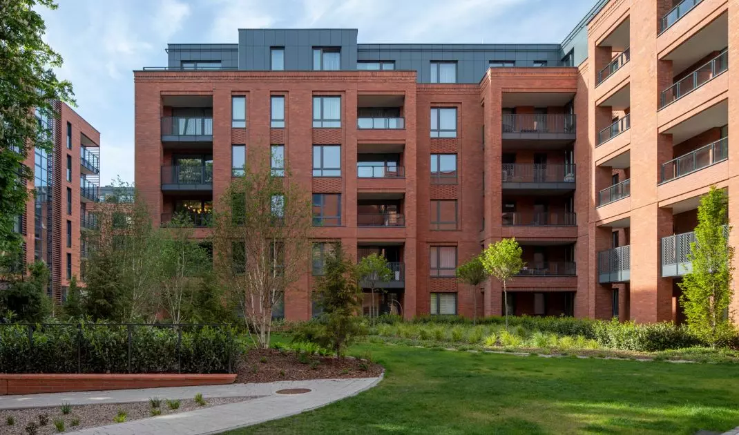 The building fits in with its historic surroundings