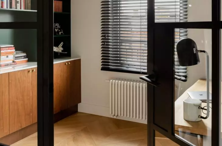 The study was decorated in darker colors