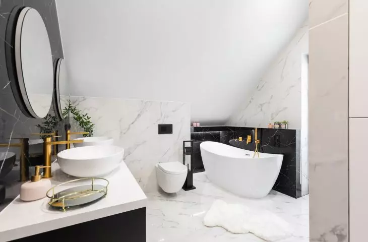The interior is dominated by a combination of white and black