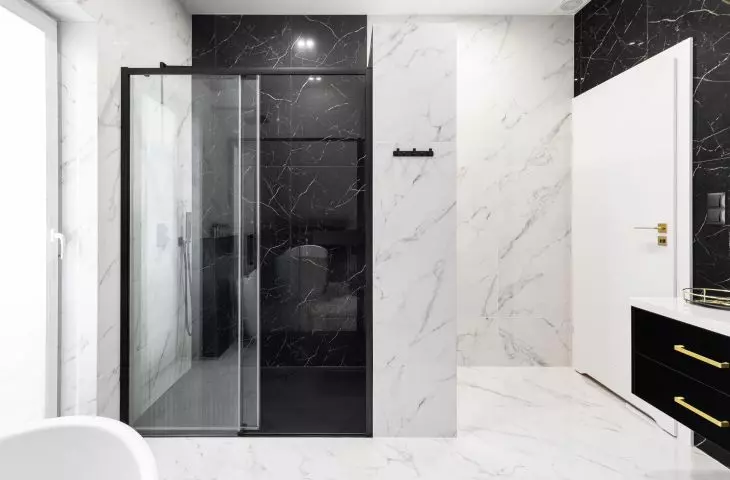 The bathroom also has a shower 
