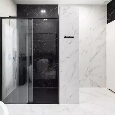 The bathroom also has a shower 