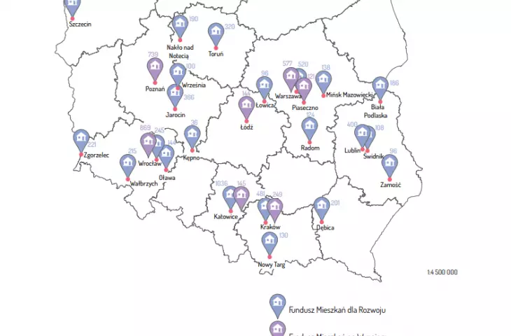 rozmieszczenie inwestycji mieszkaniowych w ramach Funduszu Mieszkań 