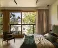 The apartment overlooks a nearby manor house