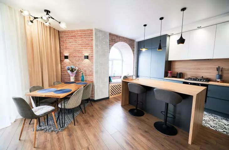 The kitchen island is fashionable, but in this case it clutters an already small space 
