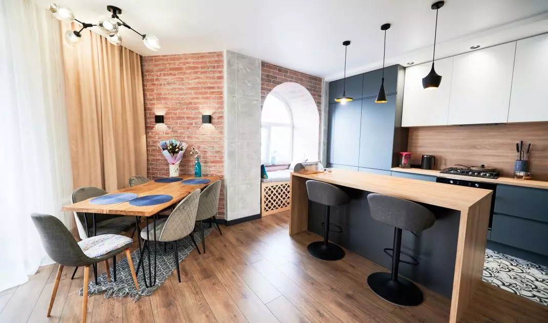 The kitchen island is fashionable, but in this case it clutters an already small space 