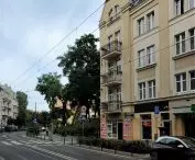Upper Wilda Street, view toward the center, in place of the trees one of the buildings of the new development will be built
