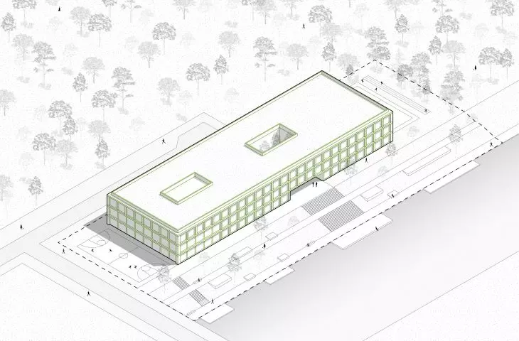 Art high school in Port of Prague, axonometry