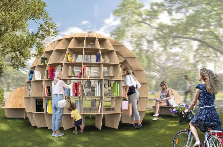 The Sphere of Books can stand in any public space