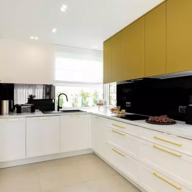 Gold fronts distinguish kitchen design