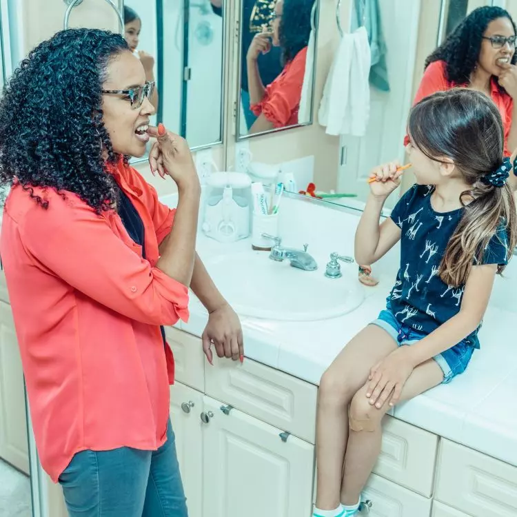 There's always a lot going on around the sink in a family bathroom! Space for handy cosmetics and other accessories is also important