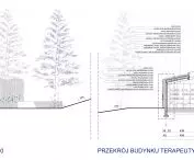 Przekrój i elewacja budynku terapeutycznego