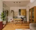 The apartment has a high ceiling