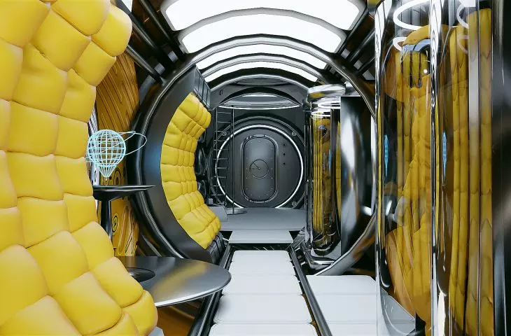 The station's interior is inspired by retro-futurism