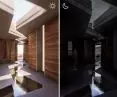 The house is lit by natural light both during the day and at night