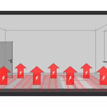 Diagram of a room heated by electric floor heating. 