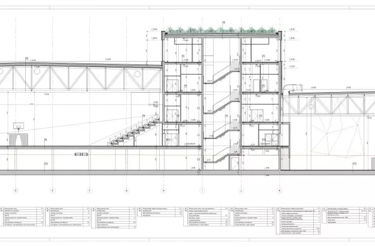 AGH multipurpose sports hall, cross-section