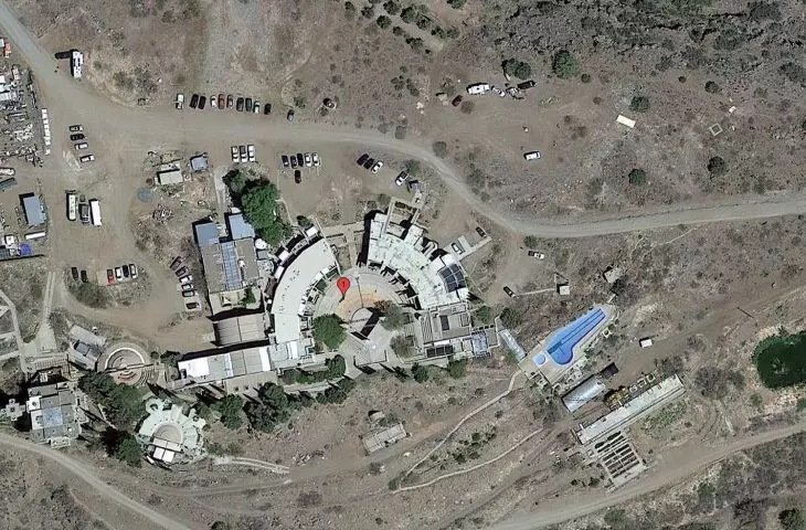 Arcosanti's construction status as seen in Google's 2023 satellite image