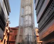 A windy tower in Masdar that serves as the city's air-conditioning system