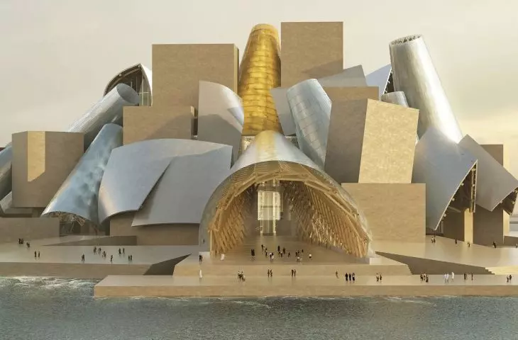 The concept of the world's largest Guggenheim Museum, which was designed by Fank Gehry in his characteristic style