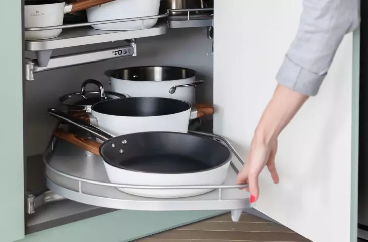 Pull-out shelves keep dishes within easy reach