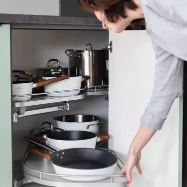 Pull-out shelves keep dishes within easy reach