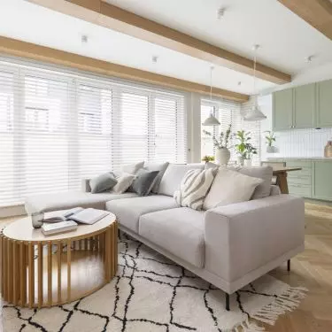 The interior is dominated by natural materials 