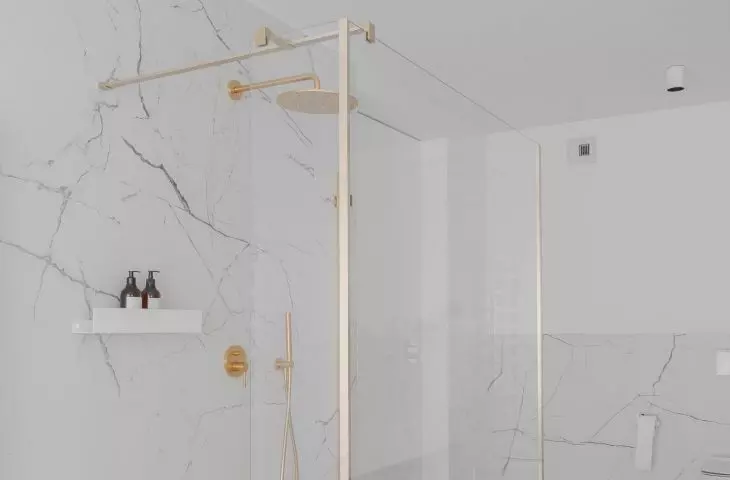 Minimalist walk-in shower does not overwhelm the space