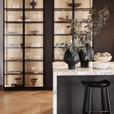 On the shelves, display your favorite accessories