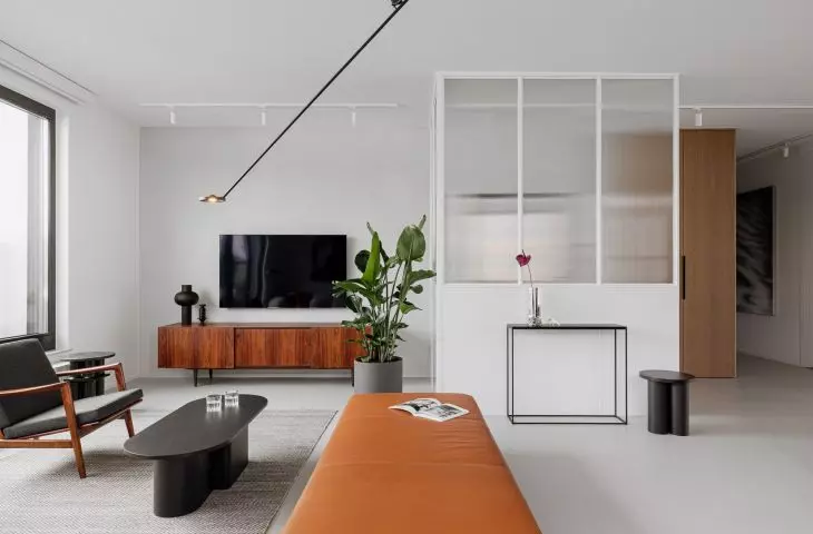 Living area with a glass wall