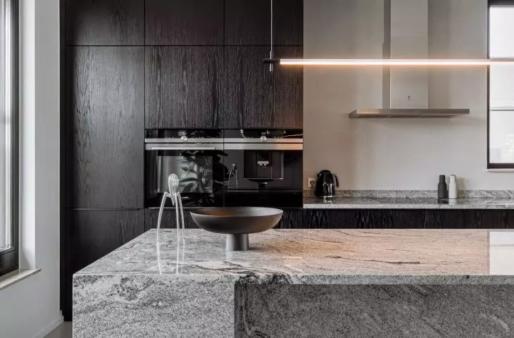 Minimalist kitchen island made of marble