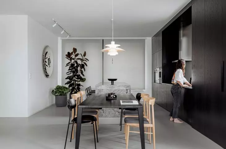 Kitchen area with dining room