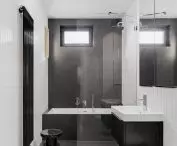 Bathroom kept in the contrast of white and black